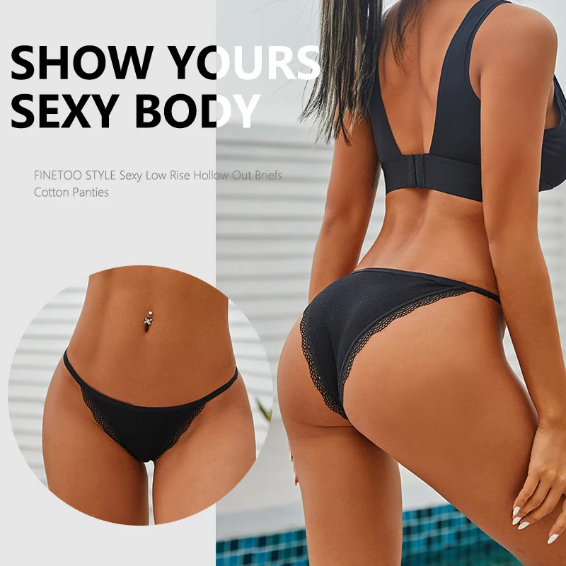 FIENTOO 6PCS Sexy Low-Waist Briefs Lace Cotton Panties for Women Female Soft Underwear Girls Elastic Intimates Sexy Lingerie
