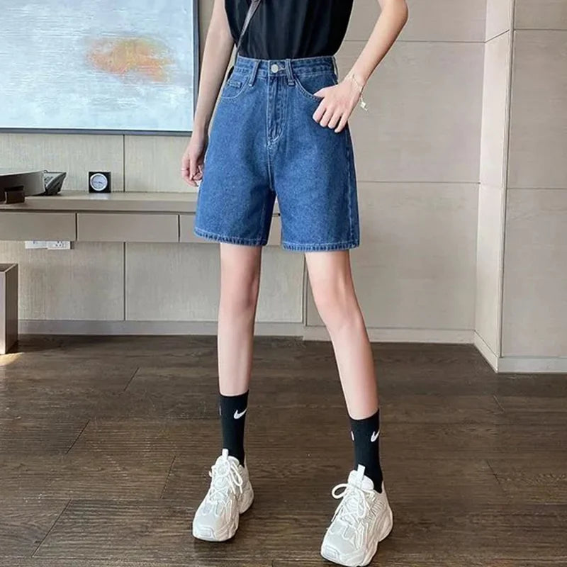 Summer Hot Sale Female Korean High Waist Jeans Lady Solid Color Thin Denim Shorts Girls Casual Fashion Daily Short Pants
