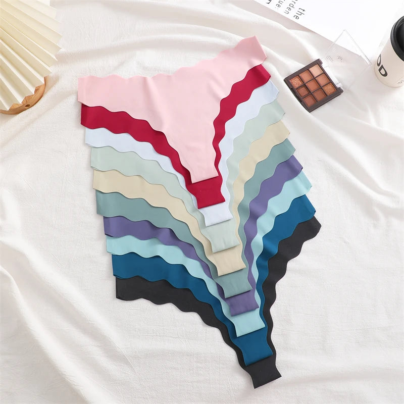 4Pcs Seamless Invisible Thongs Underwear for Women Low Waist Sexy Wave Belt T-Back Breathable Stretchy G-String Panties Lingerie