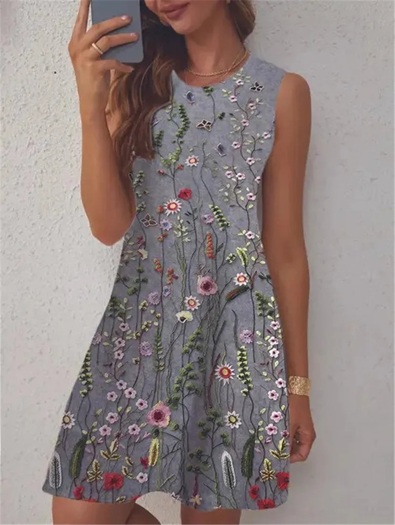 Yellow Floral Dress Women Sleeveless Soft Sundress Casual Fresh Flower Graphic Summer New Daily Wear Clothing Female Trendy