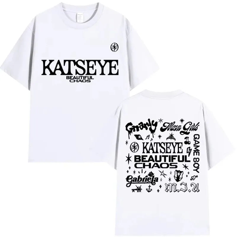 Korean Katseye Beautiful Chaos Tour T Shirt Kpop Vintage Harajuku Fashion Y2K Men Women T-shirt Cotton Loose T Shirts Fans Gifts