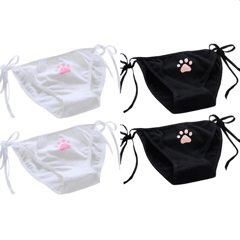 1-4Pcs Sexy Bandage Lolita Panties Low Waist Lingerie Cute Claw Women's Briefs Low Waist Animation Underwear Black,Pink,White