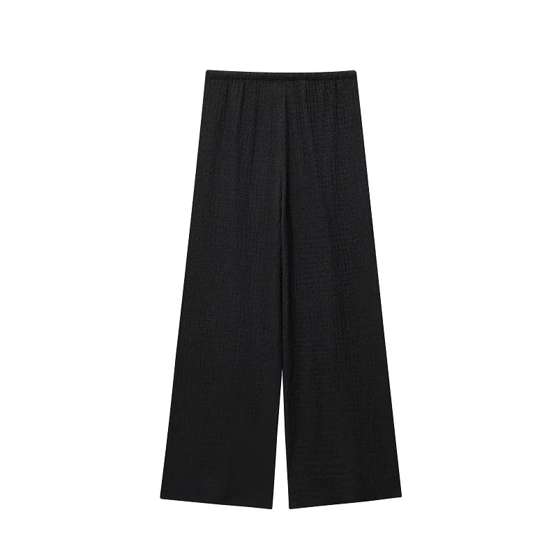 MUJER Women's Pants Sets Summer Outfit Wide Leg Pants Sets for Women 2 Pieces Short Sleeve Crop Top Woman Holiday Trousers Suits
