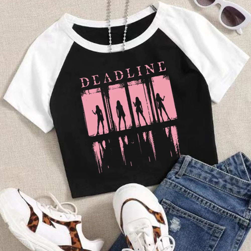 Kpop Album Deadline 2026 Crop Tops T-Shirt Girls Fashion Women O-Neck Short Sleeve