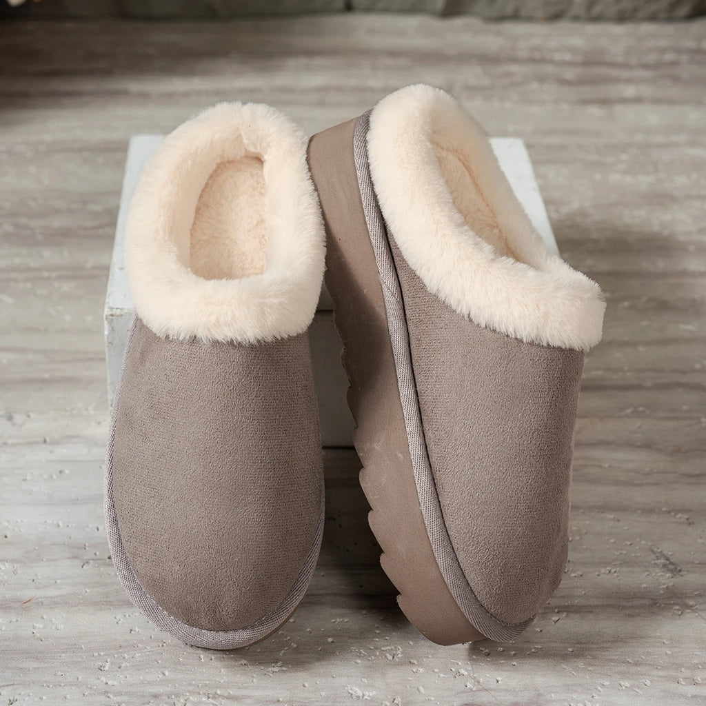 Winter fashion women's fluffy thick-soled casual shoes, thick-soled indoor anti-slip and warm with fur lining