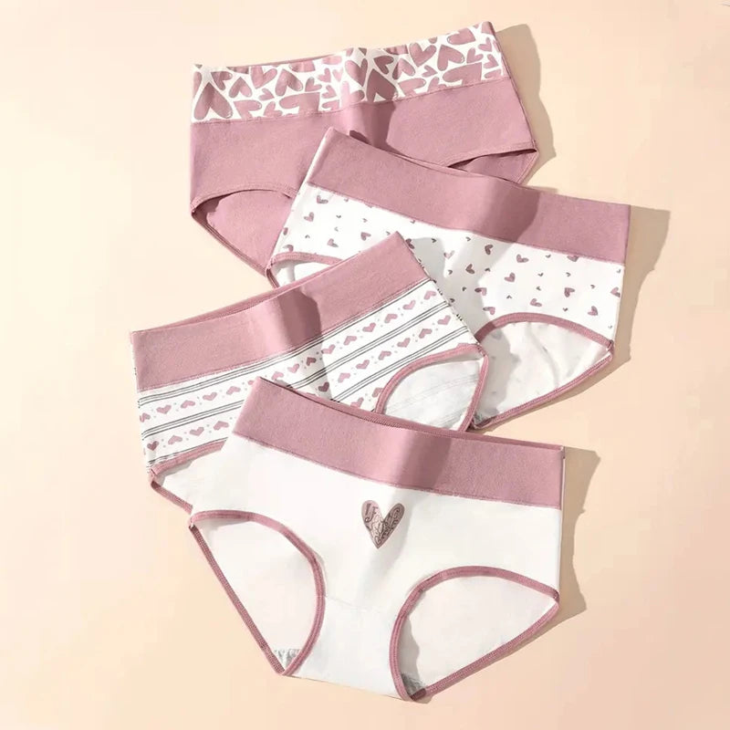 4Pcs Women Cotton Panties High Waist Underwear Print Ladies Briefs Soft Underpants Breathable Plus Size M-4XL Sexy Lingerie