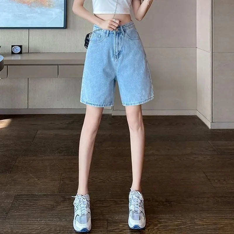 Summer Hot Sale Female Korean High Waist Jeans Lady Solid Color Thin Denim Shorts Girls Casual Fashion Daily Short Pants