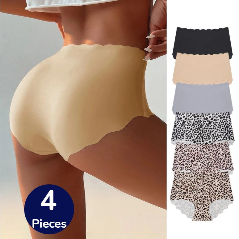 BZEL 4PCS Women's Panties Seamless Female Sexy Lingerie High-Waist Briefs Ladies Breathable Leopard Plus Size Underpant Hot Sale
