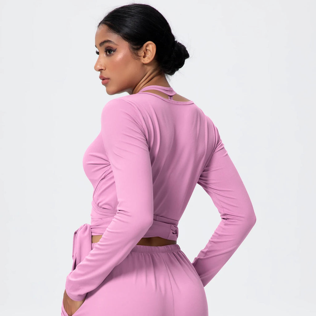 Women Slim Breathable Sports Top Women Active Wear Sports Yoga Long Sleeved Solid Color Running Shirts Straps Design Yoga Top