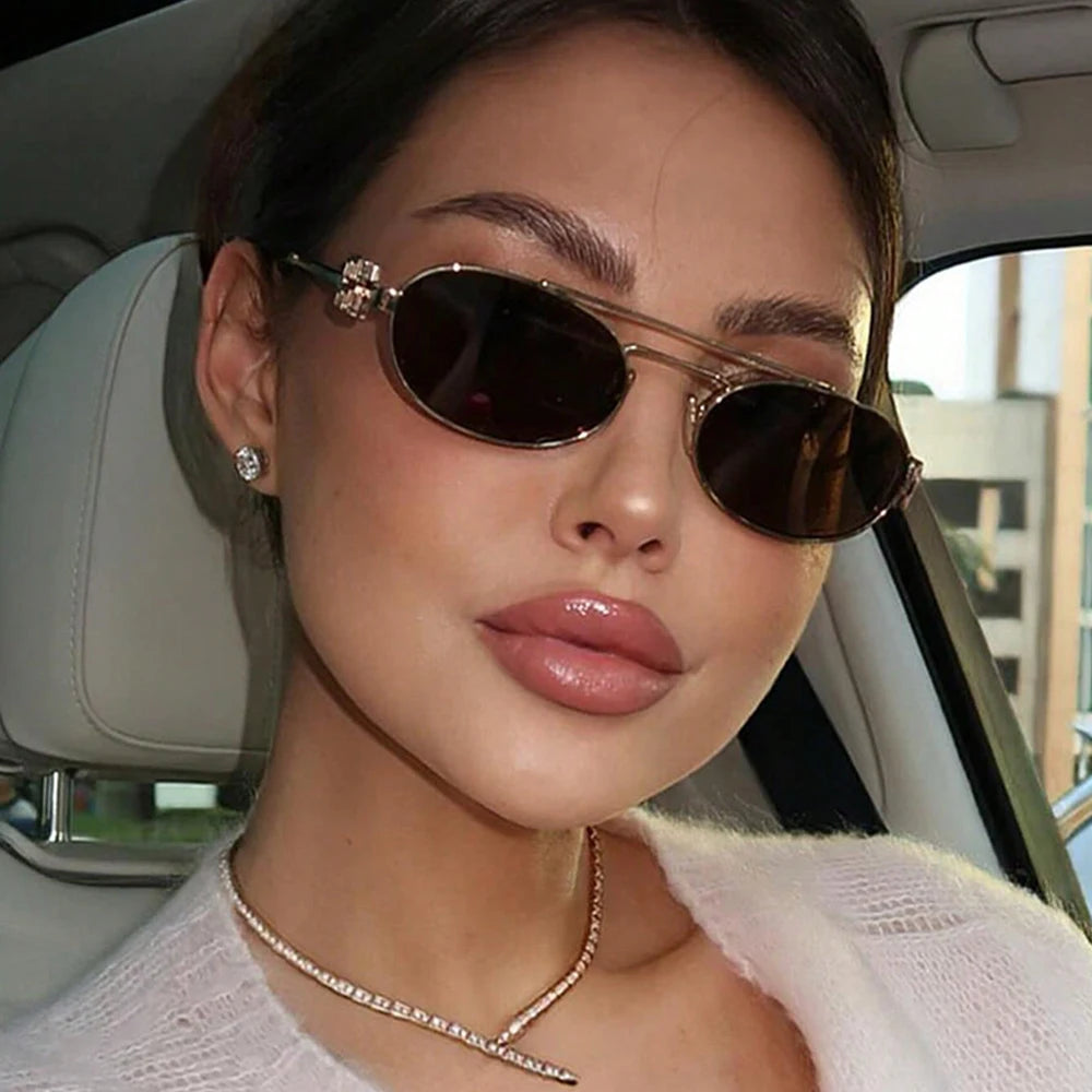 Fashion Punk Double Beam Sunglasses Women Men Retro Brand Designer Small Frame Sun Glasses Female Trendy Sunshade Eyewear UV400