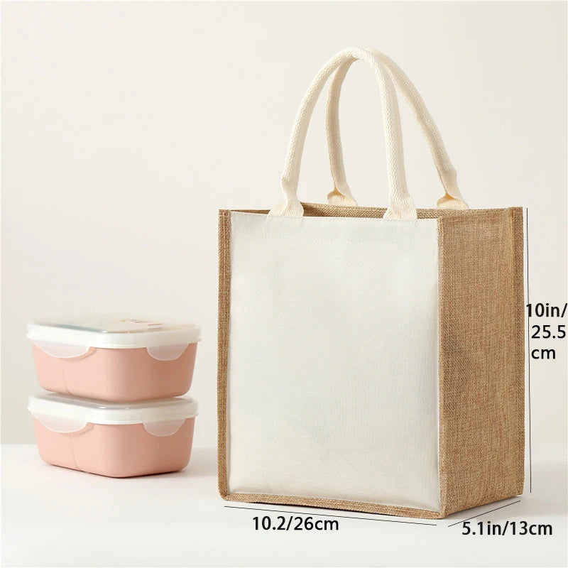Retro single-shoulder linen bag for shopping as a gift. Yellow linen bag with printed pattern. Hand-held linen bag.