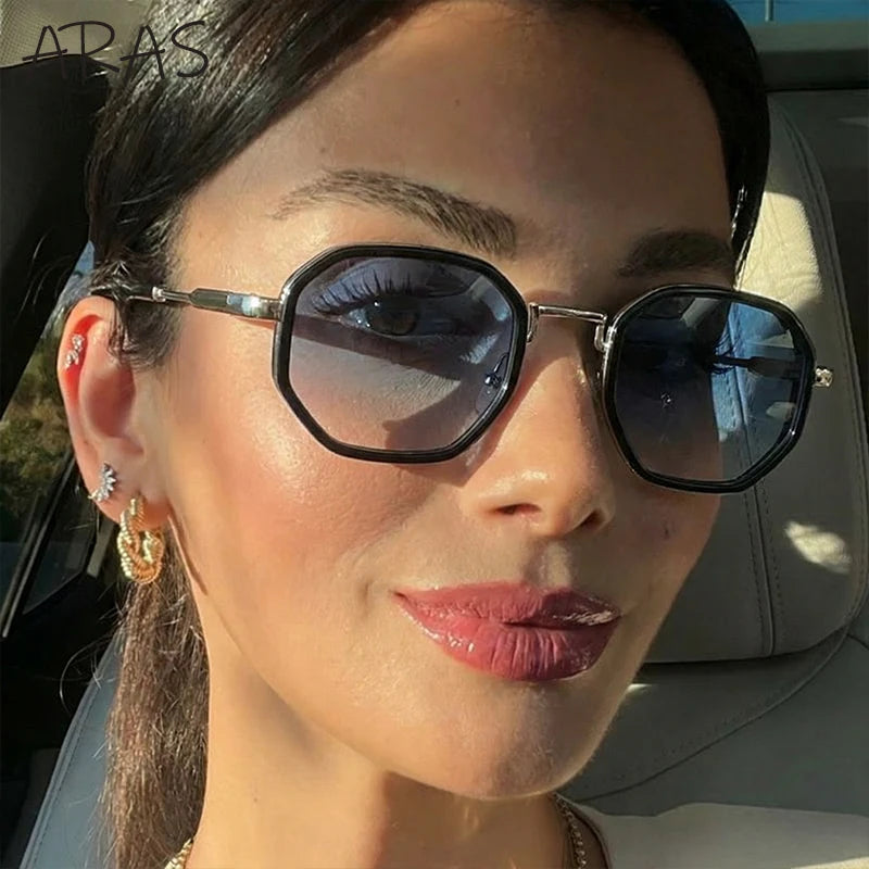 Small Frame Octagon Punk Sunglasses Women Luxury Brand Retro Geometric Metal Fashion Shades Vintage Sun Glasses Driving Eyewear
