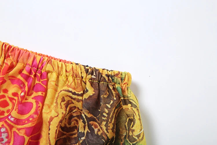 Kliou Colorful Print 2 Piece Set Woman Summer Trend Halter Backless Ruffles Camisole Tops+Elastic Waist Shorts Beach Style Suits