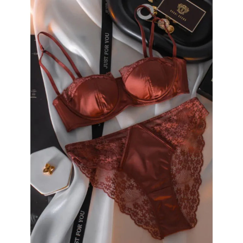 Sexy French Half Cup Invisible Bra Set Soft Underwire Minimizer Push Up Lingerie Set S-XL Comfort Breathable Anti Sag Stylish