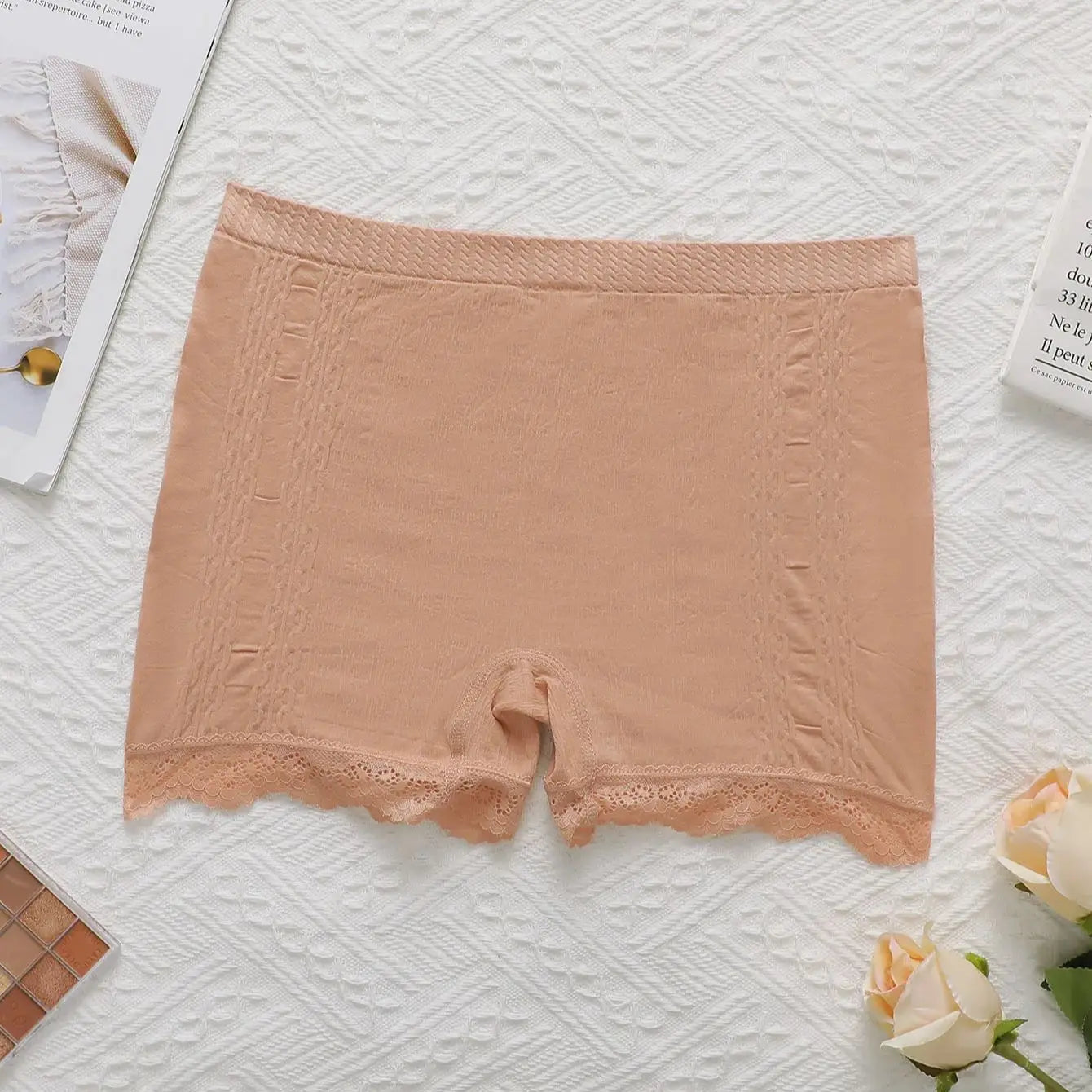 Soft Women's Pink Lace Biker Safety Shorts Breathable Anti-Chafing Underwear for Dresses and Skirts