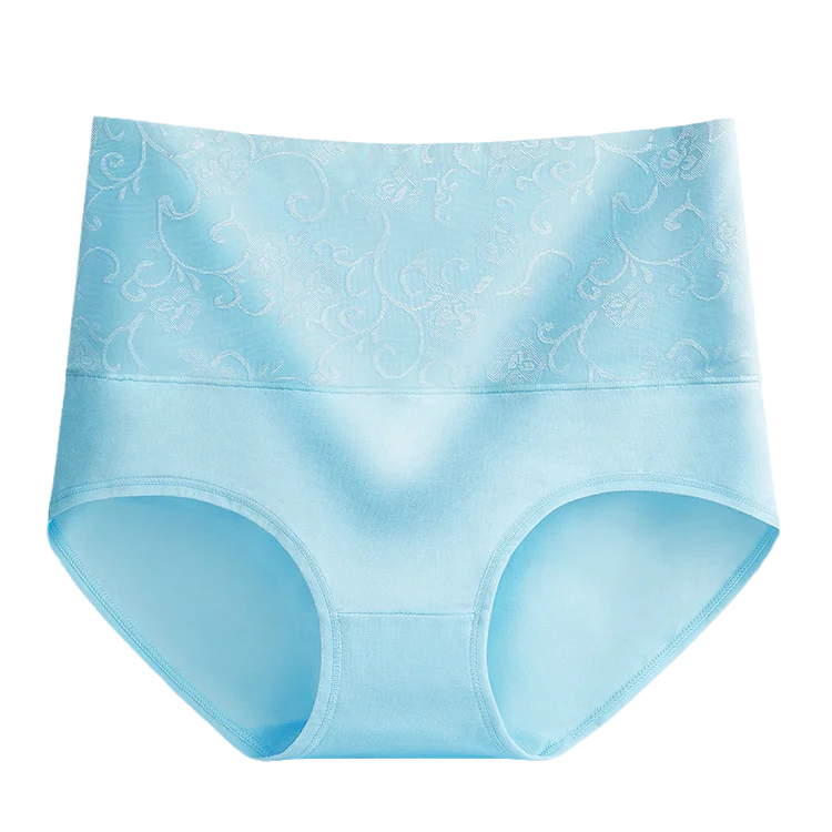 2PCS Plus Size Women's Cotton Underwear High Waisted Tummy Control Panties Full Coverage Briefs Jacquard Ladies Panty