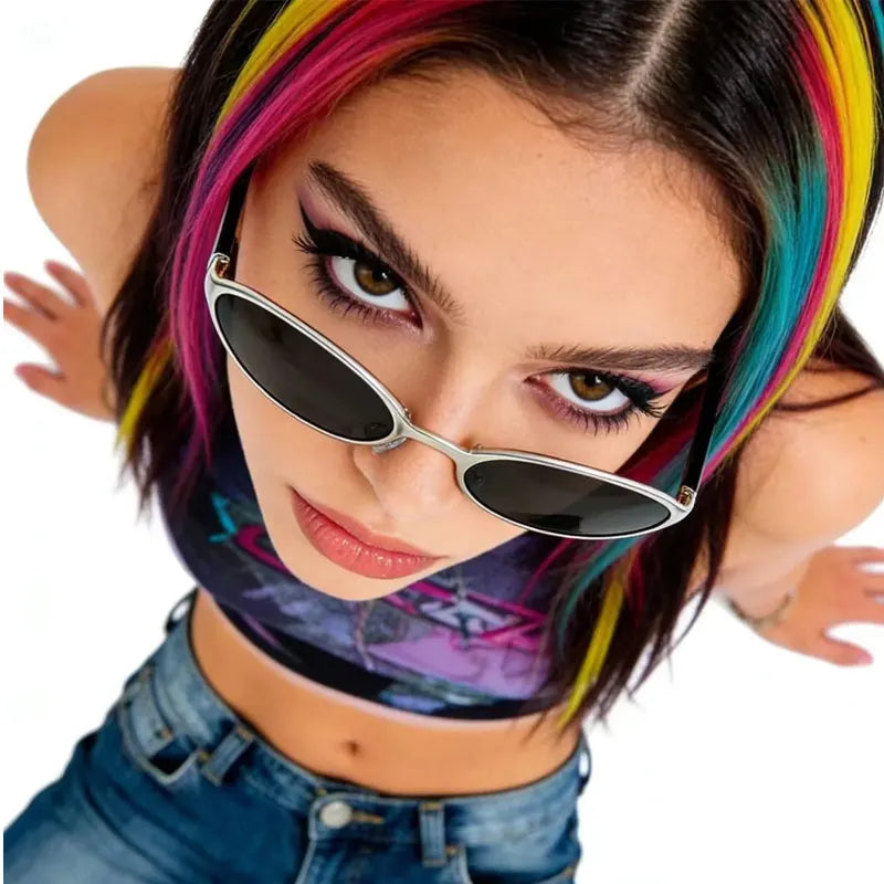 Women‘s Small Oval Sunglasses UV400 Protection Mini Shades Y2K Retro Tiny Slim Oval Frame Glasses for Men Women Daily Wear