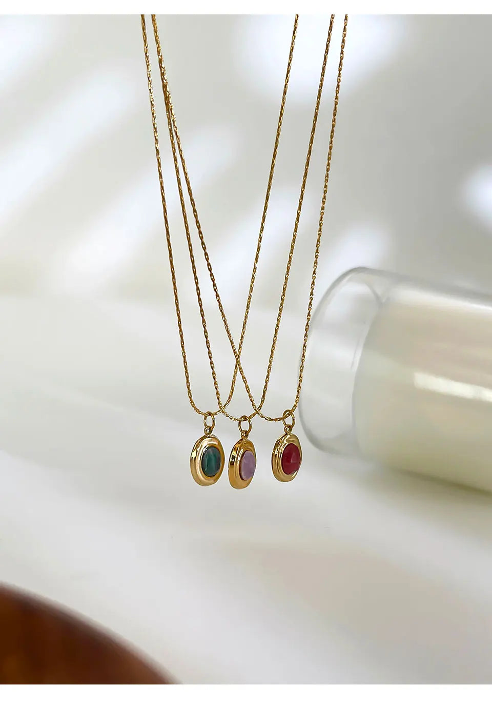 GHIDBK Fashionable Stainless Steel Natural Stone Pendant Necklace Gold-Plated Women's Party Dailys Versatile Jewelry Gifts