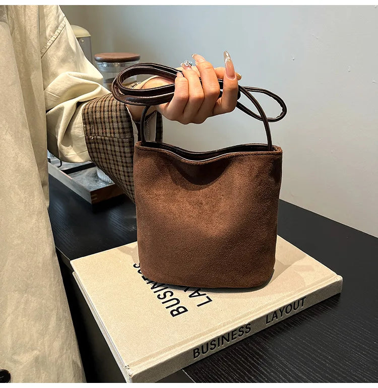 Mini Shoulder Bag Retro Leopard Print Women Crossbody Bucket Bag Fashion Ins Korean Style Faux Suede Fall New Simple Tote Bag