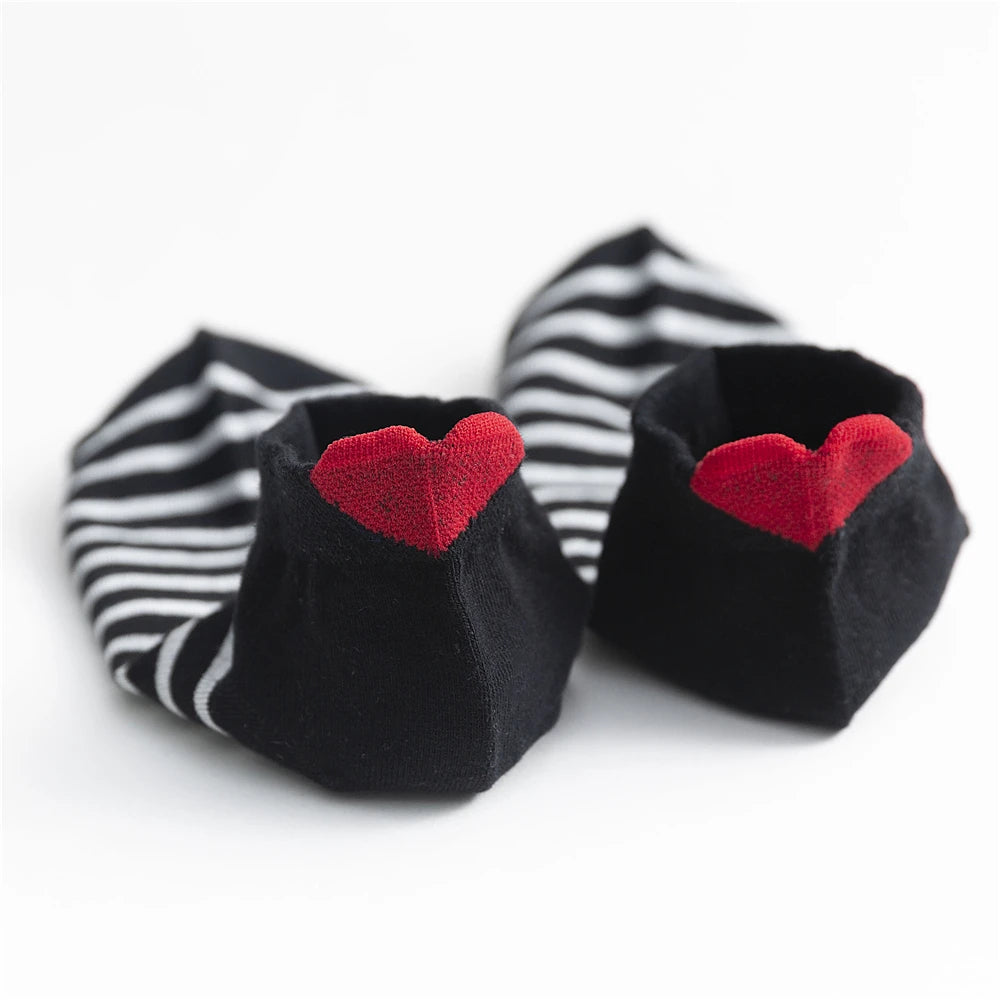 Chic Cute 3D Red Love Heart Heel Striped Short Ankle Socks Funny Girls' Happy Fresh Fashion Summer Literary Sokken Dropship
