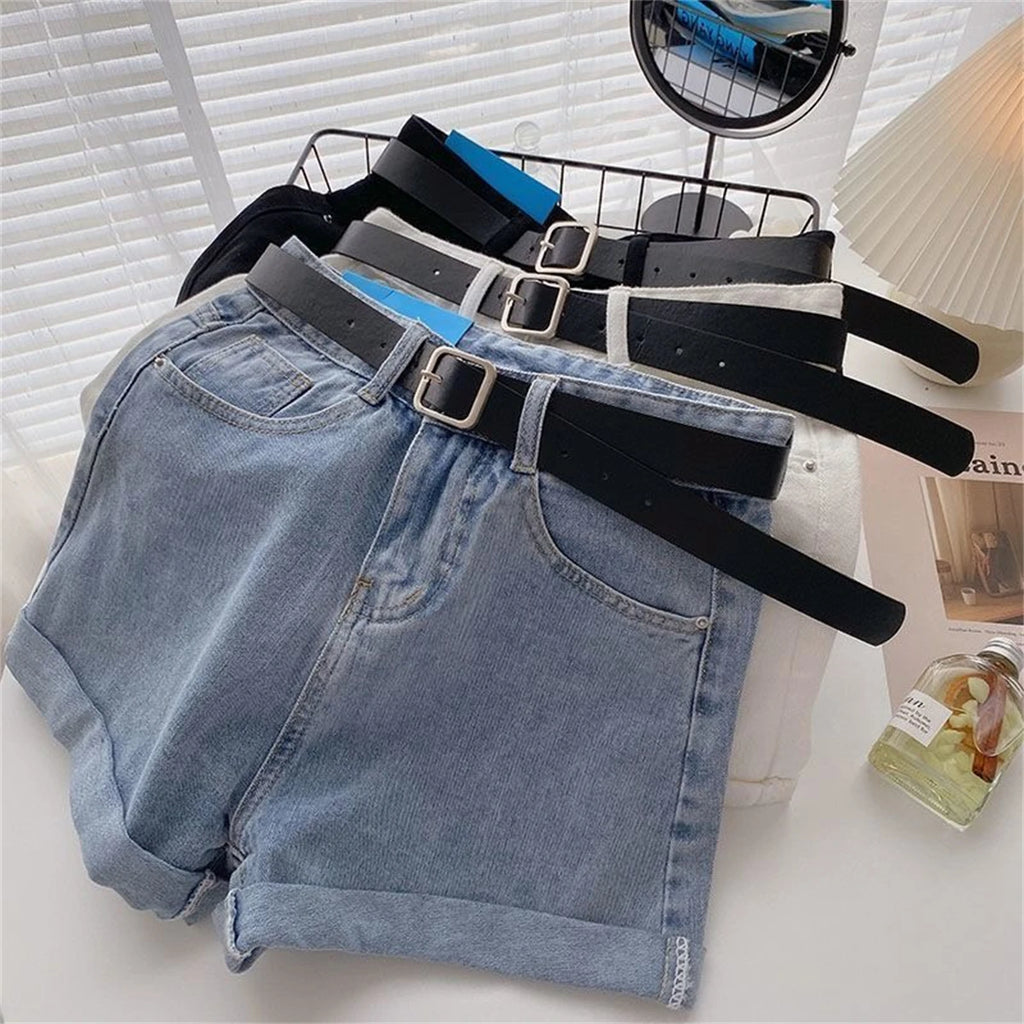 High Waist Wide Leg Short Jeans Women's Summer Loose Pocket Korean Style A-Line Casual Hot Pants Blue Denim Shorts Streetwear