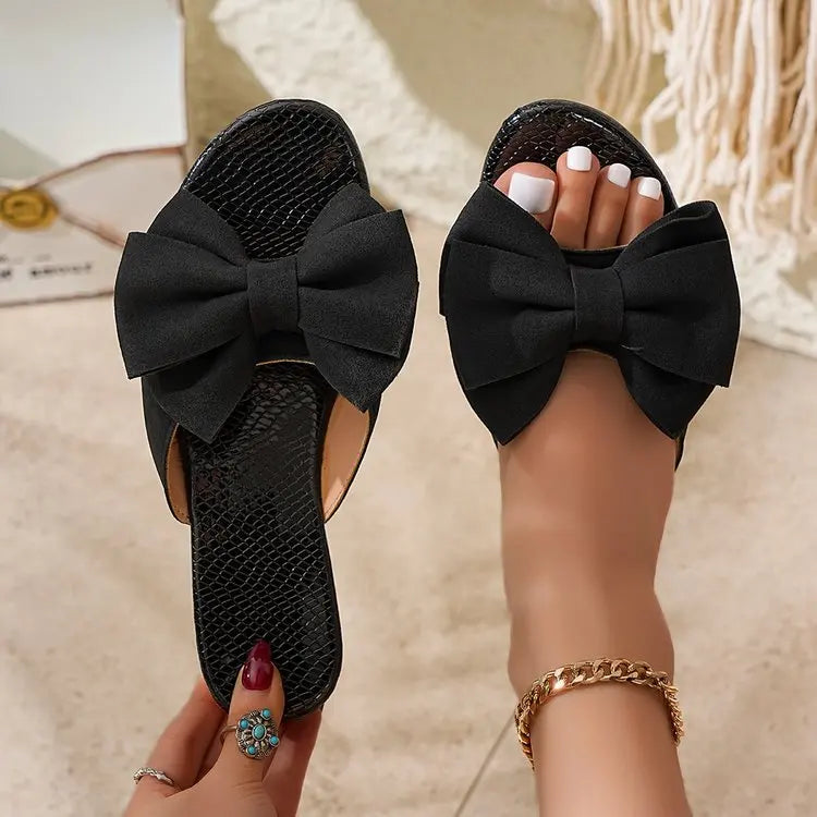 Summer New Round Headed Sexy/Comfortable Flat Casual Slippers Fashionable Elegant Non Slip Bow Tie Thick Heel Beach Slippers