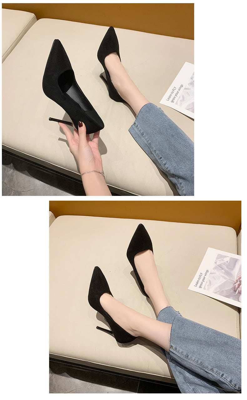 Women New Mid Heeled Sandals Black 6-8-10cm Pointed Thin Heeled Baotou Banquet High Heeled Shoes Womens Shoes Tacones Mujer