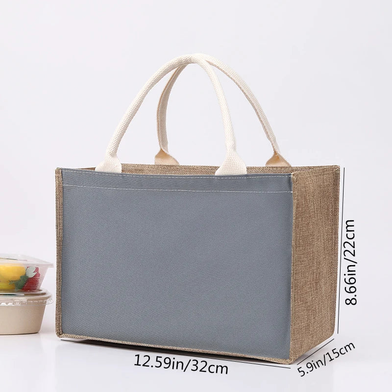 Retro single-shoulder linen bag for shopping as a gift. Yellow linen bag with printed pattern. Hand-held linen bag.