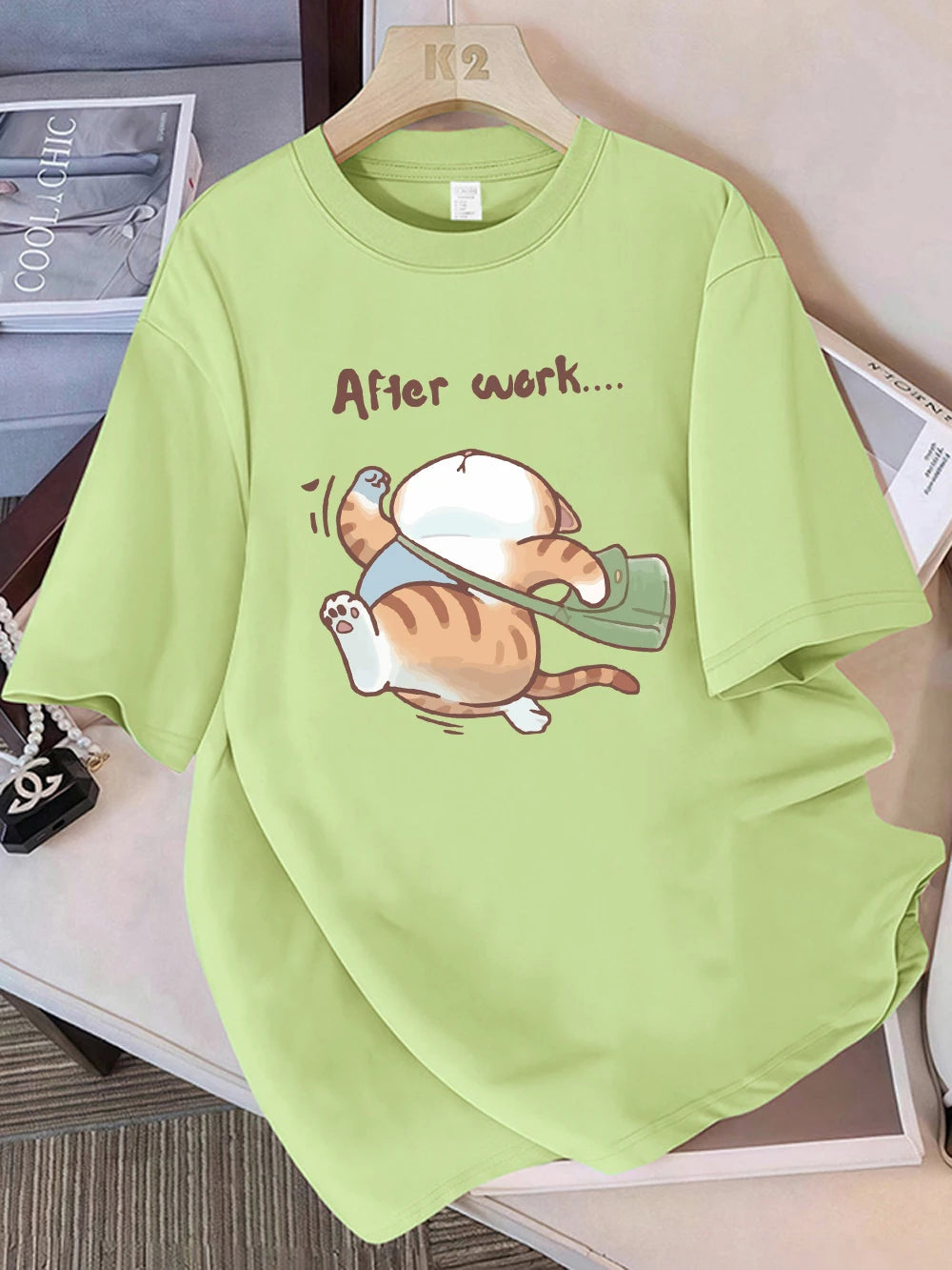 Women T-Shirt Cotton Summer The Cat That Always Wants To Sleep Pattern Prints T Shirt O-Neck Soft Loose Tops Basic Woman Clothes