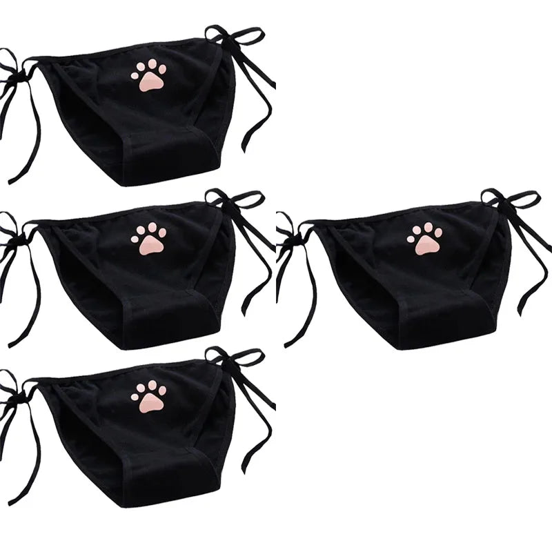 1-4Pcs Sexy Bandage Lolita Panties Low Waist Lingerie Cute Claw Women's Briefs Low Waist Animation Underwear Black,Pink,White