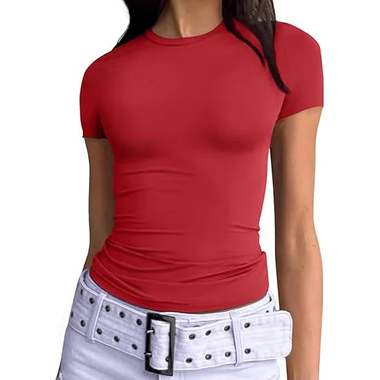 1pcs Women's Sport T-shirt Girl Solid Basic Fitness Running Yoga Tees Lady Short Sleeve Slim Sexy Round Neck Casual Shirts Tops