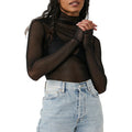 Women Sheer Mesh T-Shirts Mock Neck Long Sleeve Crop Tops Retro See Through Shirt Fairycore Grunge Tees