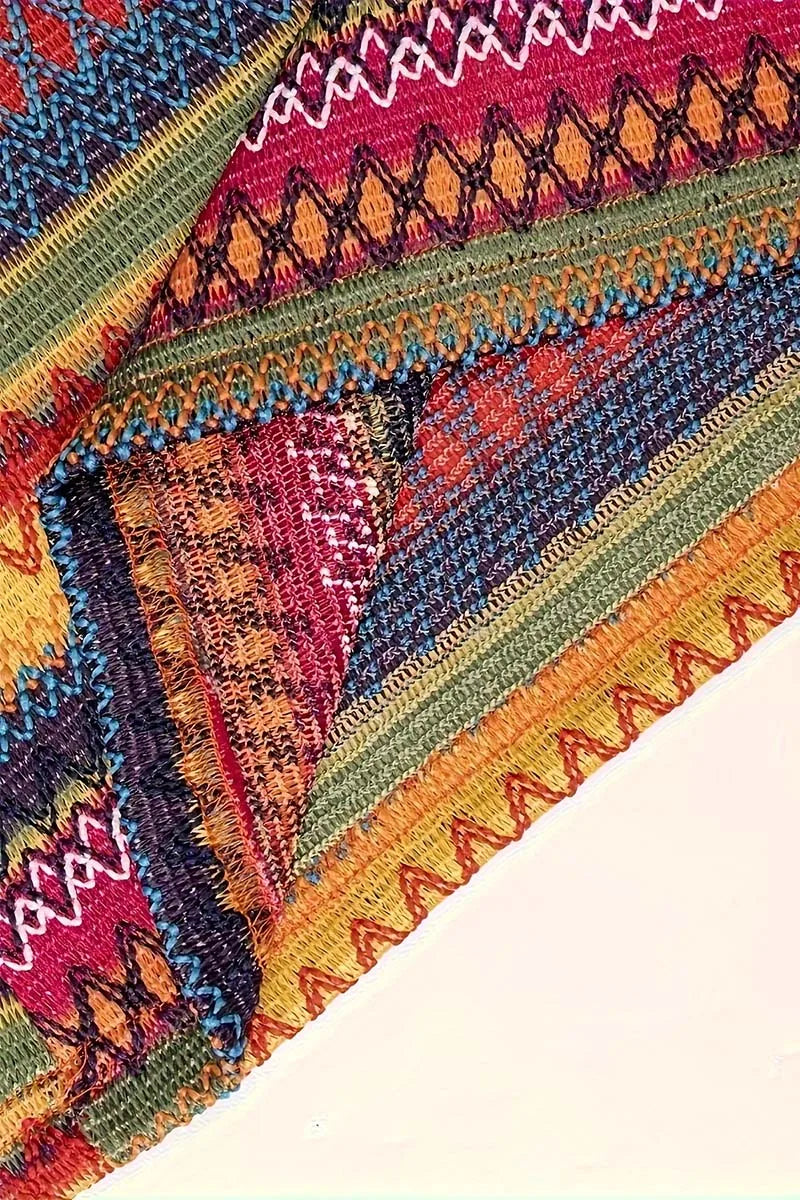 Vacation Tribal Knit Slim Skirt Set Crop Keyhole Halter Neck Top  High Waist Bodycon Slim Skirt Outfits Women's Clothing