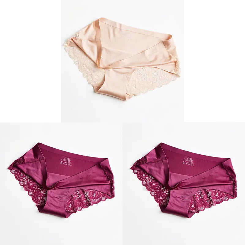 1/3PCS/Set Women's Panties Lace Underwear Sexy Lingerie Ice Silk Briefs Soft Seamless Underpants