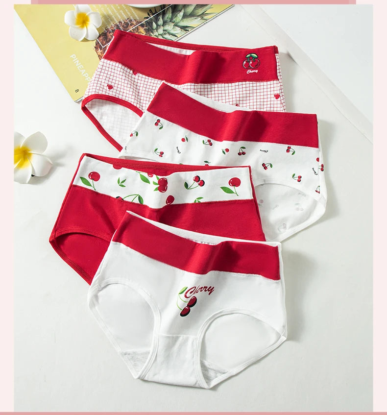 4Pcs Women Cotton Panties High Waist Underwear Print Ladies Briefs Soft Underpants Breathable Plus Size M-4XL Sexy Lingerie