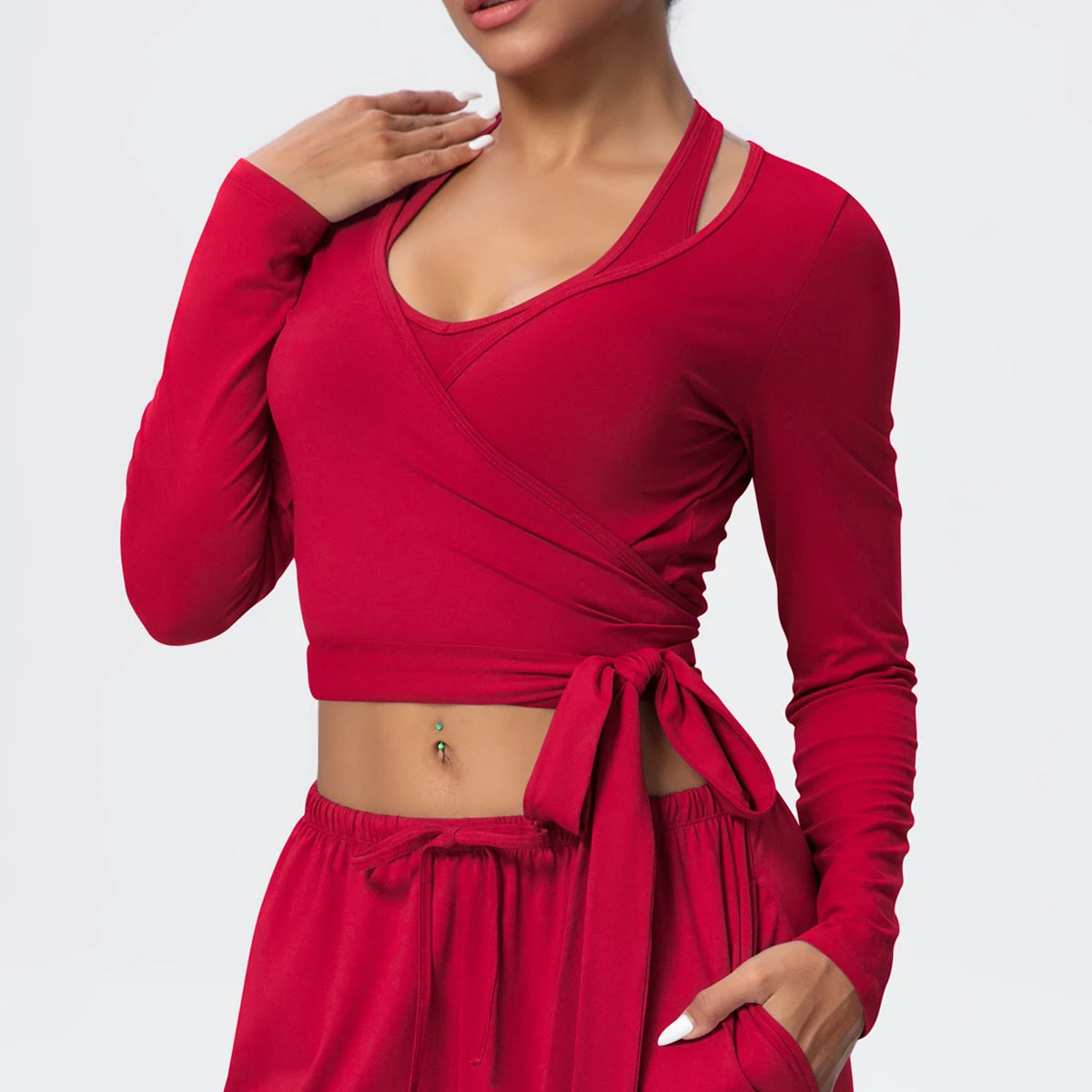 Women Slim Breathable Sports Top Women Active Wear Sports Yoga Long Sleeved Solid Color Running Shirts Straps Design Yoga Top