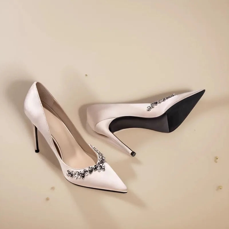 Mingyuan Style Fresh and Pure Temperament High Heels 2026 New Style Rhinestone Pointed Toe Versatile Skirt Single Shoe for Women