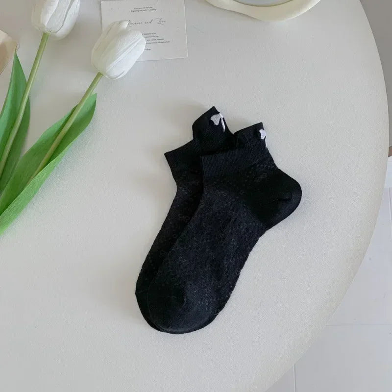 Summer Embroidery Bow Knot Short Socks Harajuku Cute Lolita Casual Funny Ankle Socks Spring Summer Breathable Female Tube Sock