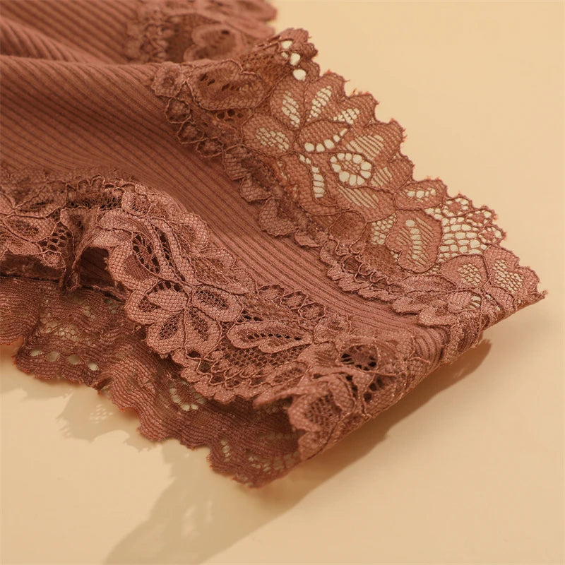 4PCS/Set Cotton Floral Lace Underpants for Women Sexy Striped Low-Waist Panties Girls Comfortable Briefs Trendy T-back Lingerie