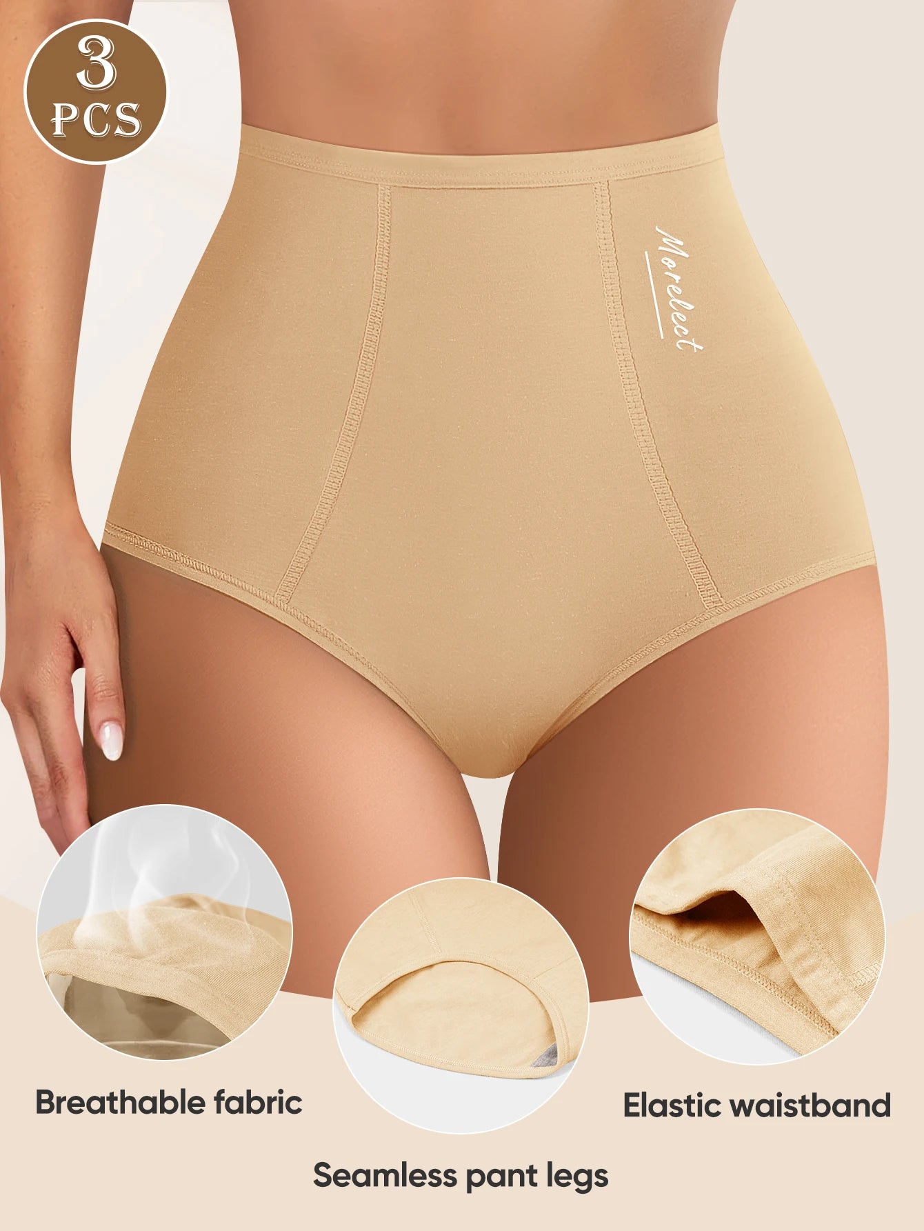 3pcs High-Waisted Cotton Women's Panties - Tummy Control Butt-Lifting Soft Breathable Triangle Underwear