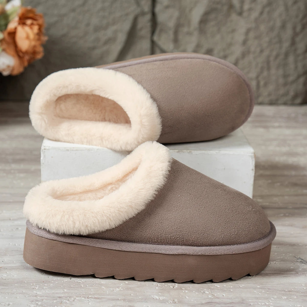 Winter fashion women's fluffy thick-soled casual shoes, thick-soled indoor anti-slip and warm with fur lining