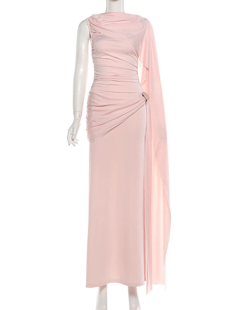 Sisterlinda Elegant Dress Woman Ruched o-Neck Sleeveless Irregular Ribbon Metal Trim Classic Birthday Party Banquet Vestidos