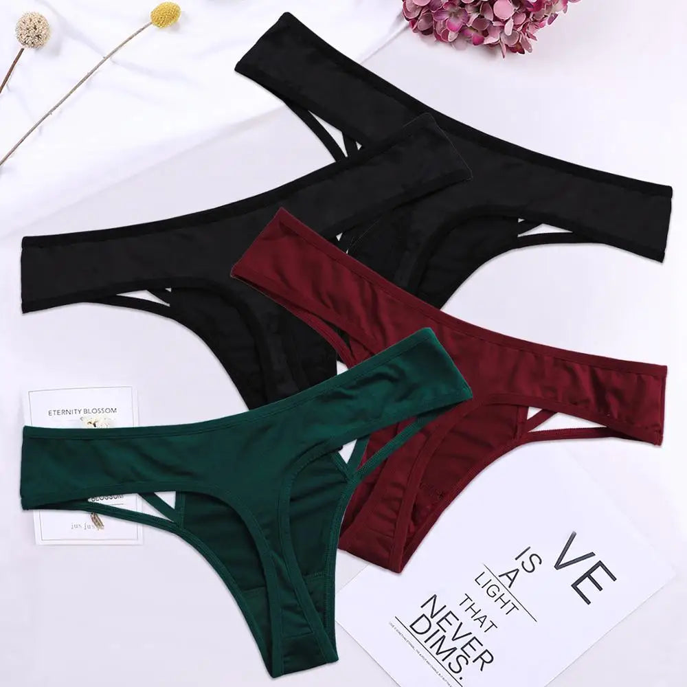 Anfilia Women Panties Sexy Low Waist Tanga Bandage Cross Hollow Out Cotton Soft Breathable Thongs