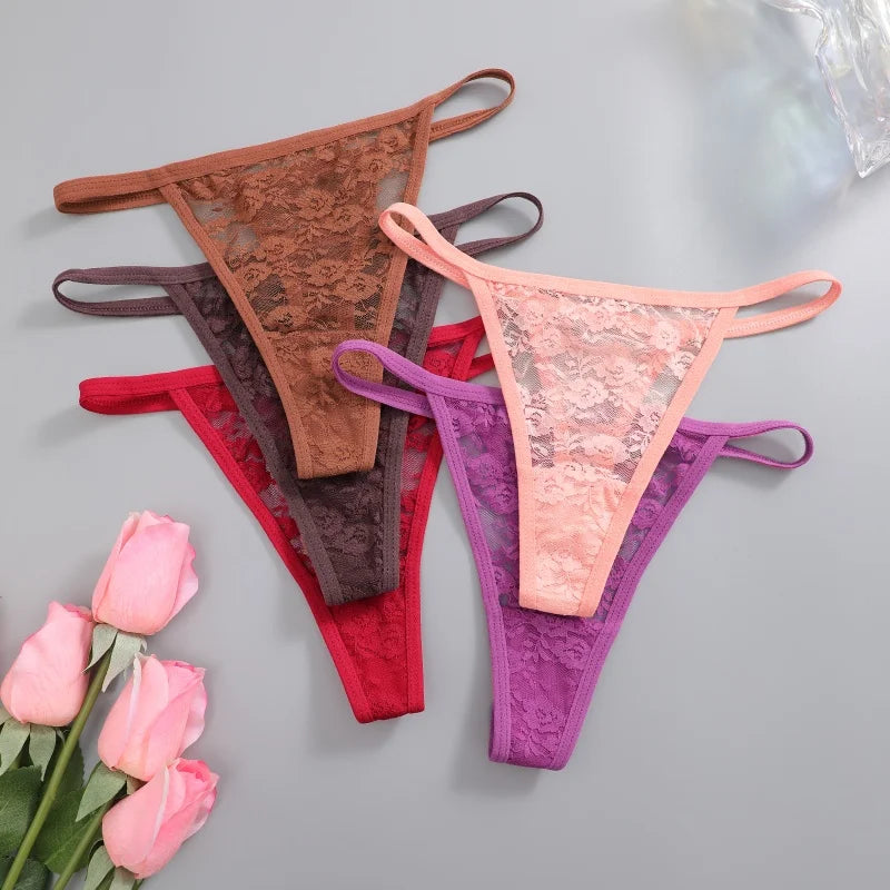 FINETOO 9Pcs Perspective T-Back Thongs Women Sexy Low Rise G-Strings Breathable Underpants Female Lace Floral Intimates Lingerie
