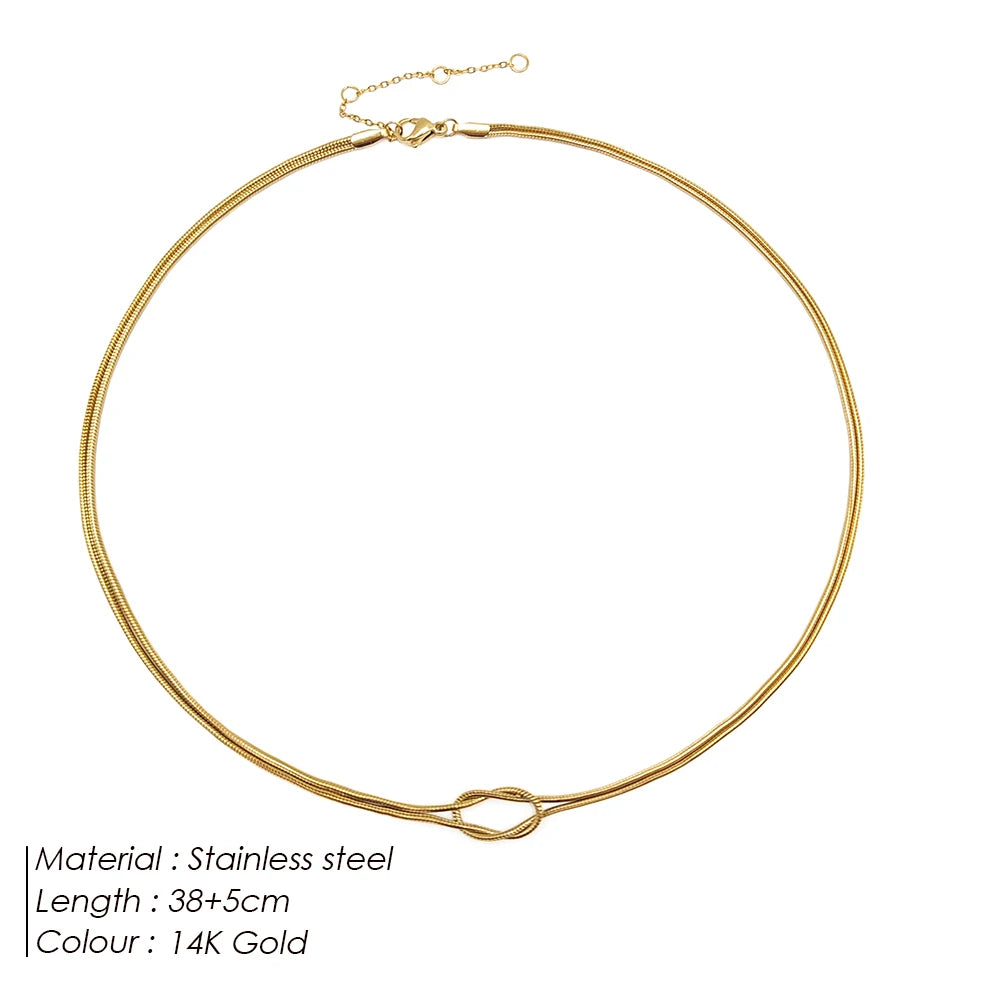 eManco  Elegant Minimalist Jewelry Lusterless 14k Gold Plated Knotted Snake Chain Necklace Women's Stainless Steel Accessories