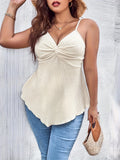 Plus Size Summer Vintage Sexy Camis Casual Solid Vacation Tank Tops V Neck Twist Asymmetrical Curve Clothing