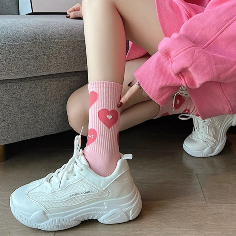 Cute Harajuku Strawberry Love Sweet Socks Middle Tube Breathable Fashion Autumn And Winter Casual Socks