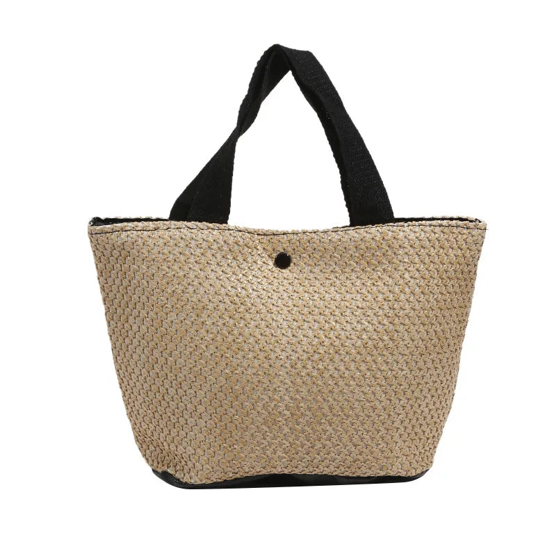 Trendy Straw Handbag Women's Woven Beach Bag Casual Snap Button Satchel Bag Small Braided Shoulder Bag For Travel Beach Trip