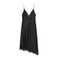 HH Fashion Soild Asymmetric Lace Satin Dress For Women's Sexy V-Neck Sleeveless Backless Slit Evening Party Slip Midi Dress