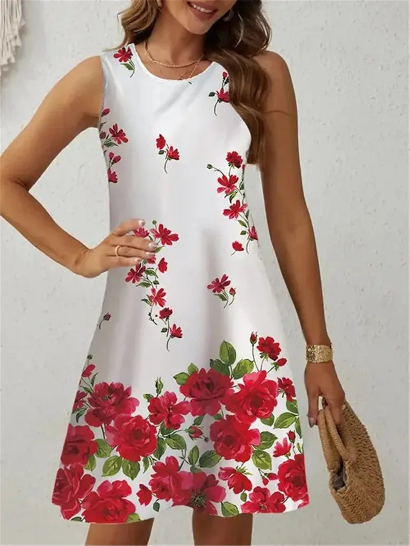 Yellow Floral Dress Women Sleeveless Soft Sundress Casual Fresh Flower Graphic Summer New Daily Wear Clothing Female Trendy